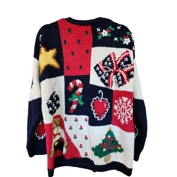 The Eagles Eye Christmas Cardigan Sweater Holiday Patchwork Womens M - Picture 2 of 4